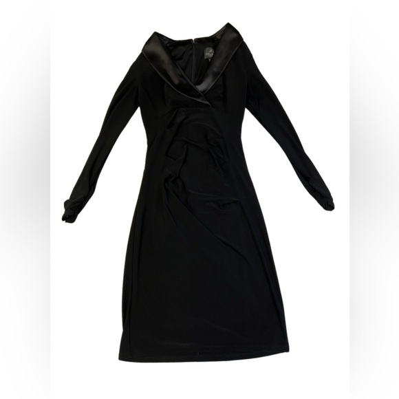 ADRIANNA PAPELL black jersey long sleeve satin tuxedo dress size 2 - Picture 3 of 5